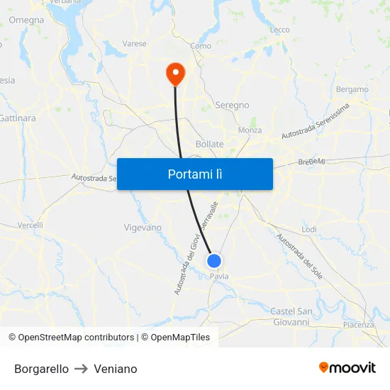 Borgarello to Veniano map