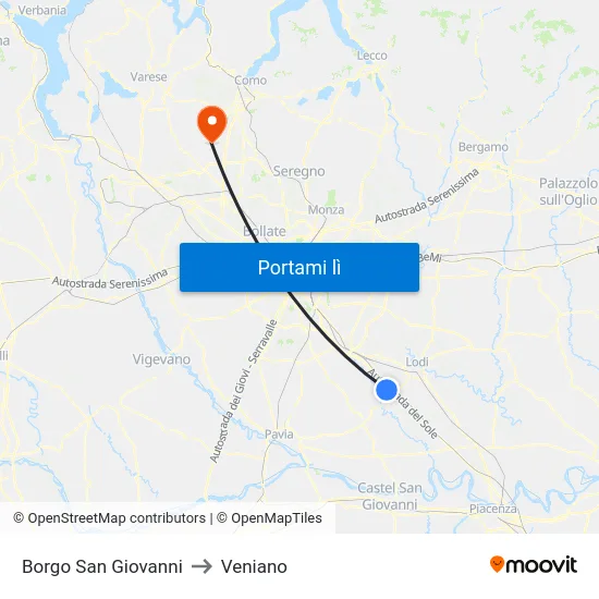 Borgo San Giovanni to Veniano map