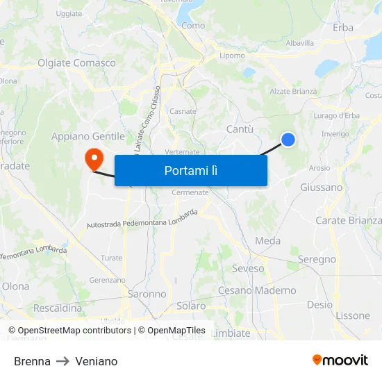 Brenna to Veniano map