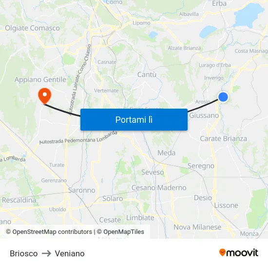 Briosco to Veniano map