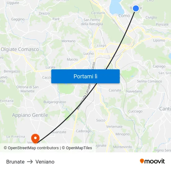 Brunate to Veniano map