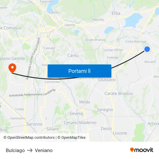 Bulciago to Veniano map