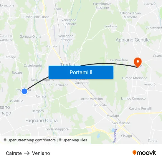 Cairate to Veniano map