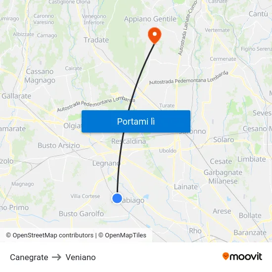 Canegrate to Veniano map
