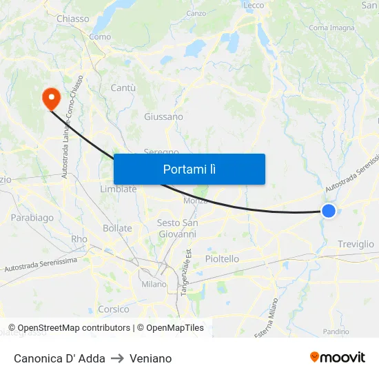 Canonica D' Adda to Veniano map