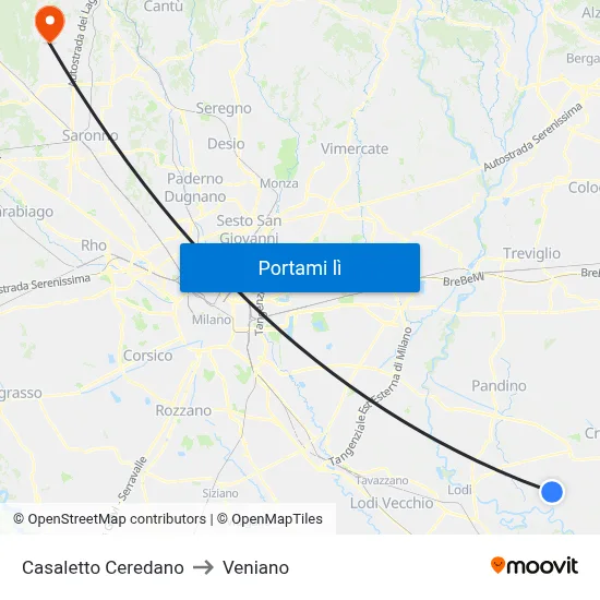 Casaletto Ceredano to Veniano map