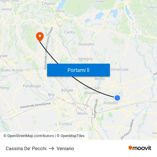 Cassina De' Pecchi to Veniano map