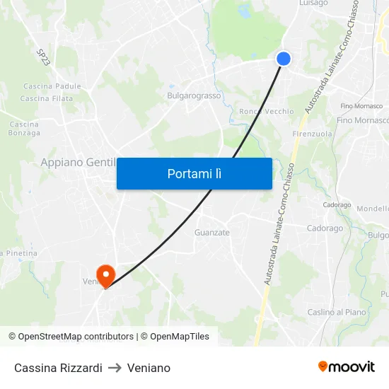 Cassina Rizzardi to Veniano map