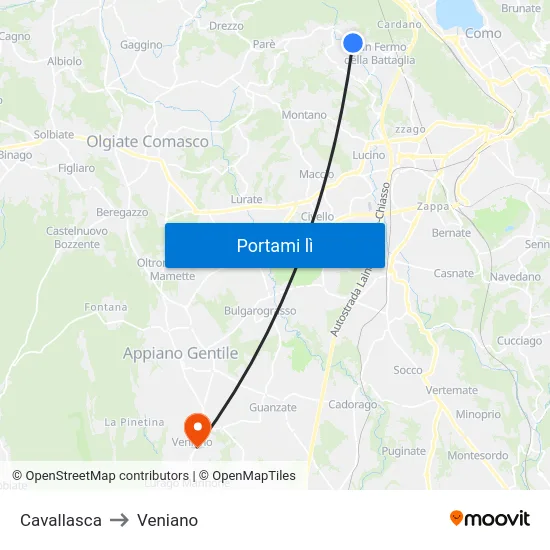 Cavallasca to Veniano map
