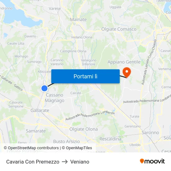 Cavaria Con Premezzo to Veniano map