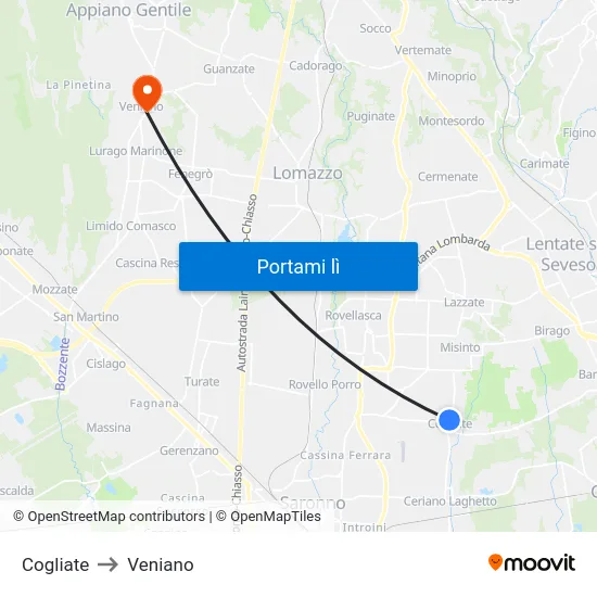 Cogliate to Veniano map