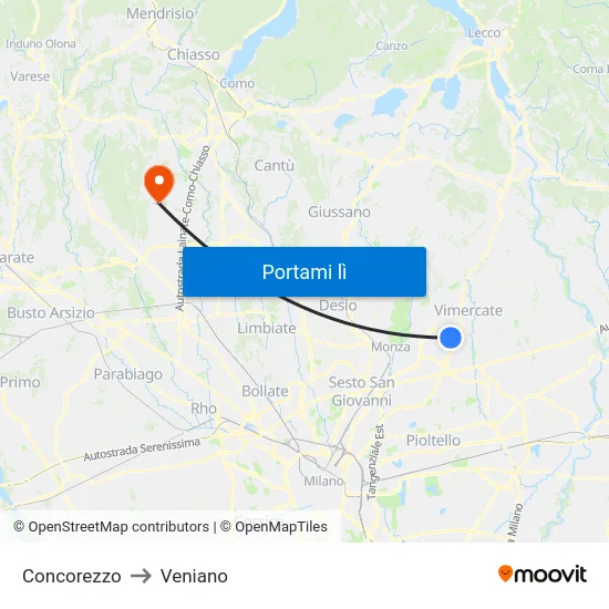 Concorezzo to Veniano map