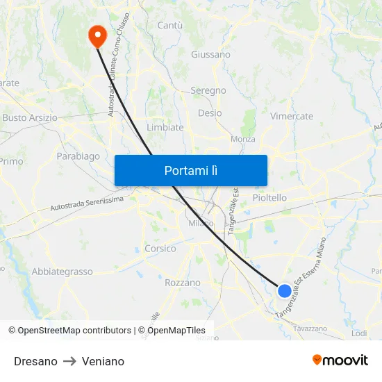 Dresano to Veniano map