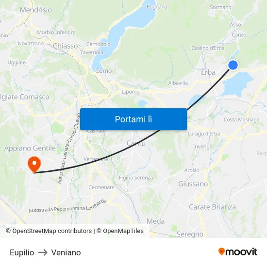 Eupilio to Veniano map