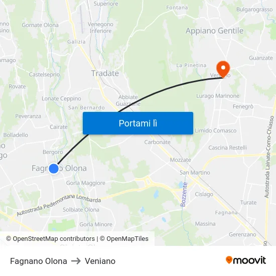 Fagnano Olona to Veniano map
