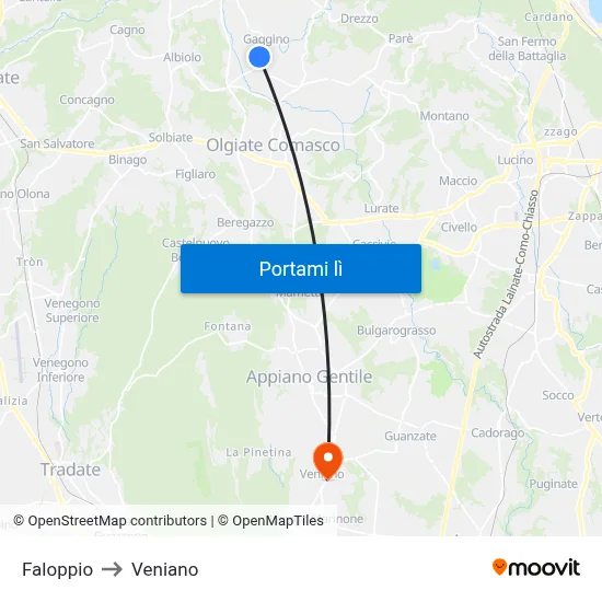 Faloppio to Veniano map