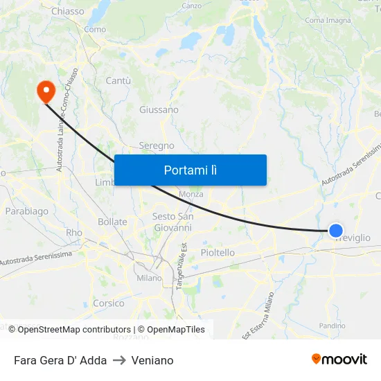 Fara Gera D' Adda to Veniano map