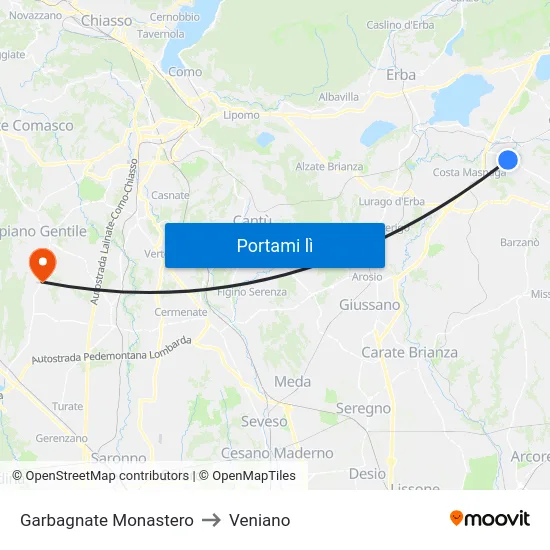 Garbagnate Monastero to Veniano map