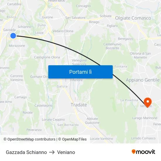Gazzada Schianno to Veniano map