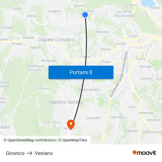 Gironico to Veniano map