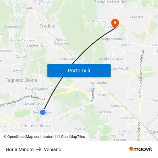 Gorla Minore to Veniano map