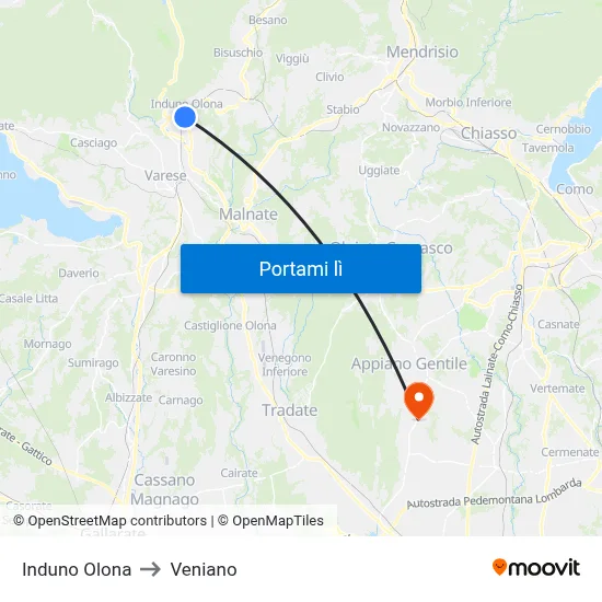 Induno Olona to Veniano map