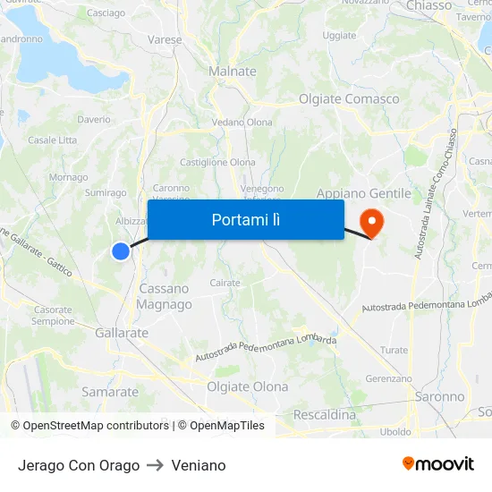 Jerago Con Orago to Veniano map