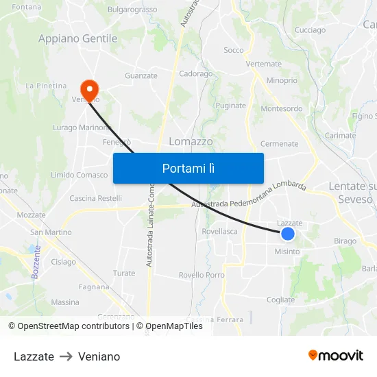 Lazzate to Veniano map