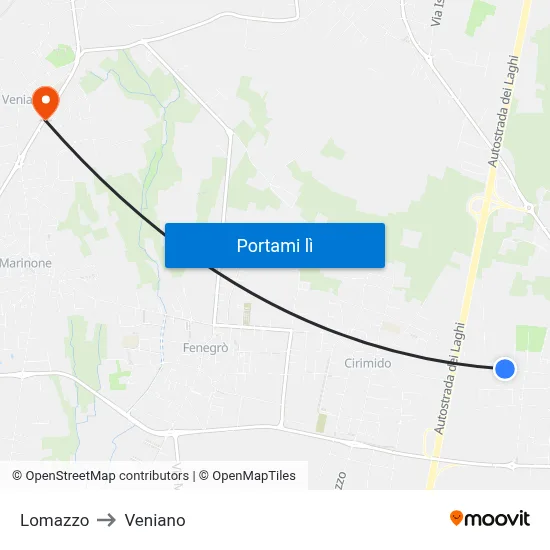 Lomazzo to Veniano map