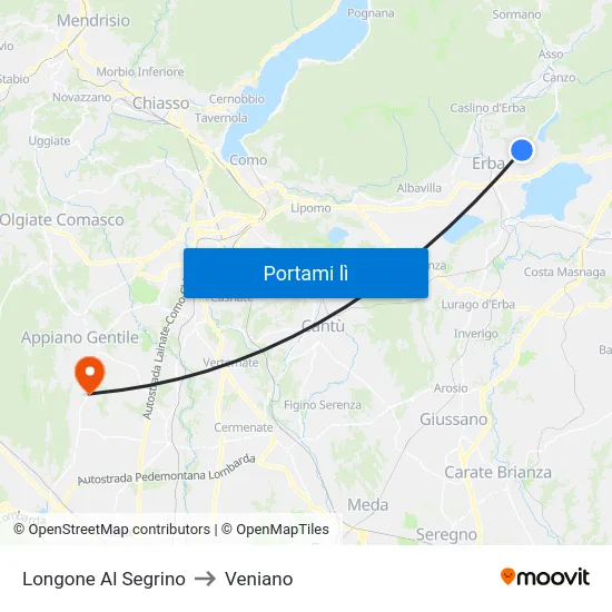Longone Al Segrino to Veniano map