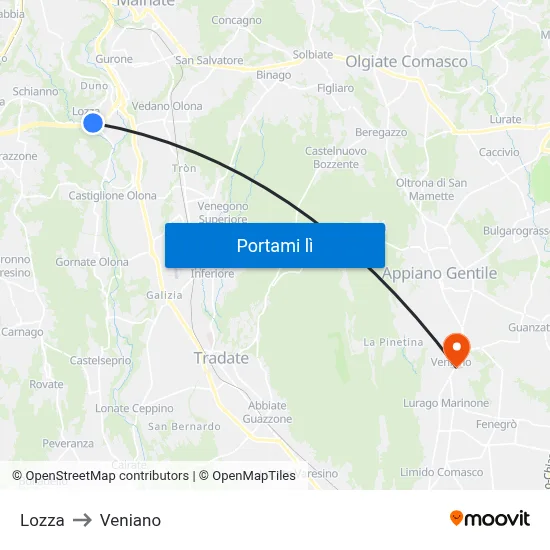 Lozza to Veniano map