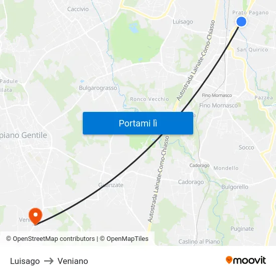 Luisago to Veniano map