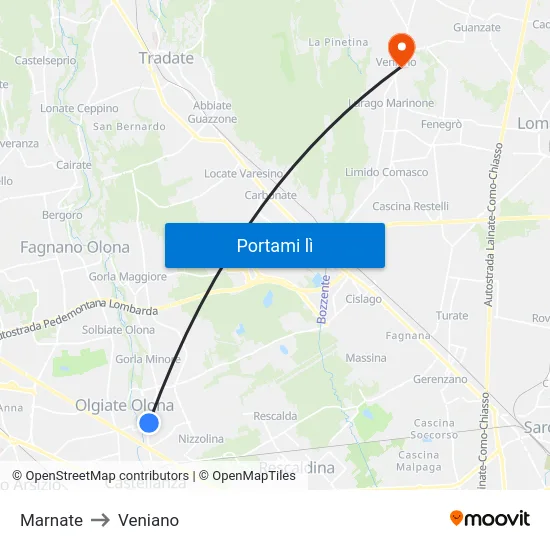 Marnate to Veniano map