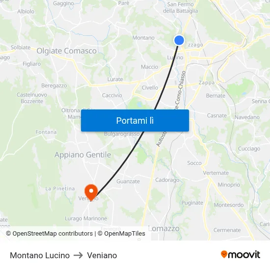 Montano Lucino to Veniano map