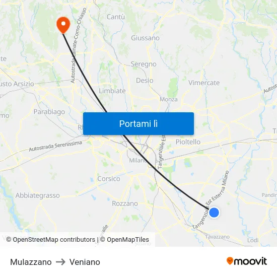 Mulazzano to Veniano map