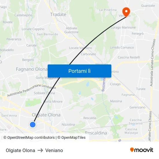 Olgiate Olona to Veniano map