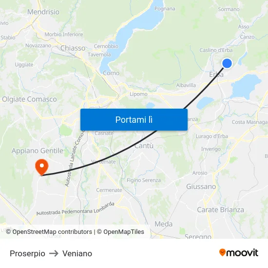 Proserpio to Veniano map