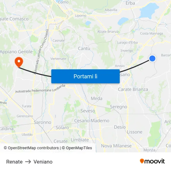Renate to Veniano map
