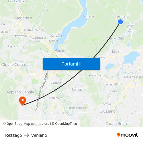 Rezzago to Veniano map