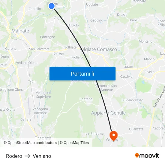 Rodero to Veniano map