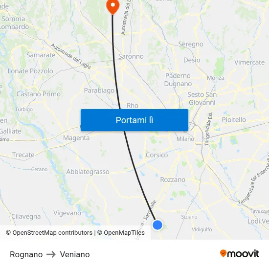 Rognano to Veniano map