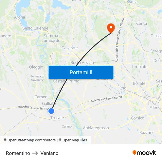 Romentino to Veniano map