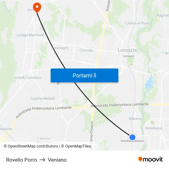 Rovello Porro to Veniano map