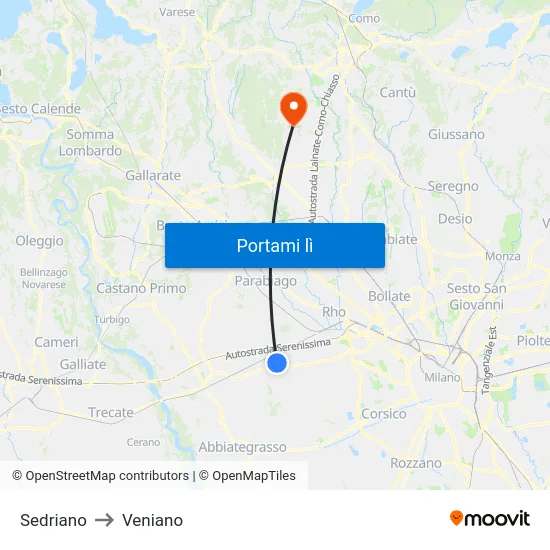 Sedriano to Veniano map