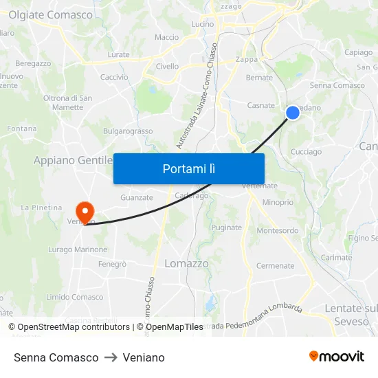 Senna Comasco to Veniano map