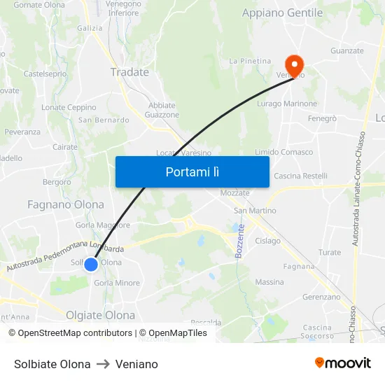 Solbiate Olona to Veniano map
