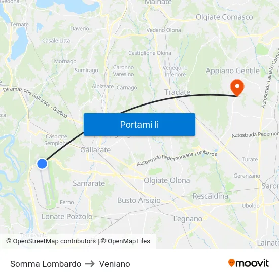 Somma Lombardo to Veniano map