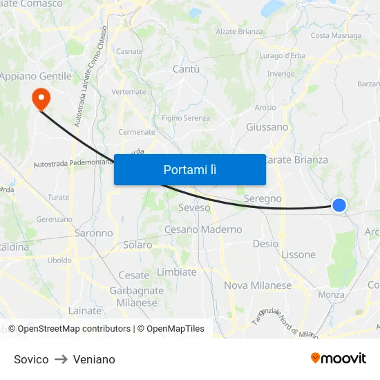 Sovico to Veniano map