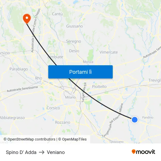 Spino D' Adda to Veniano map