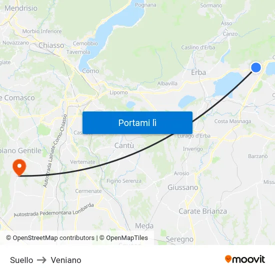 Suello to Veniano map